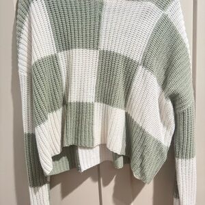 Green and White Checkered Women's Sweater